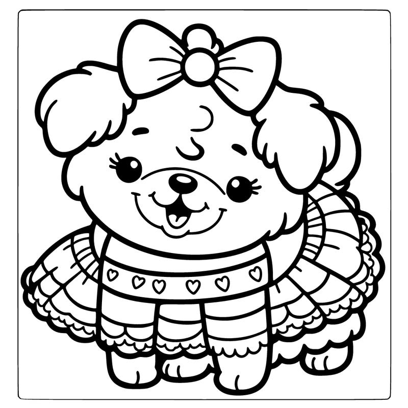 gülen yüzlü tatlı üstümde kurdeleli bir elbise giymiş bir köpek