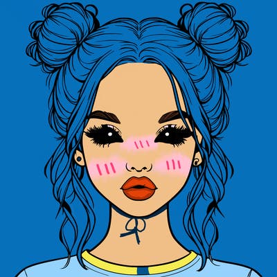realistic girl with two buns in hair and lips