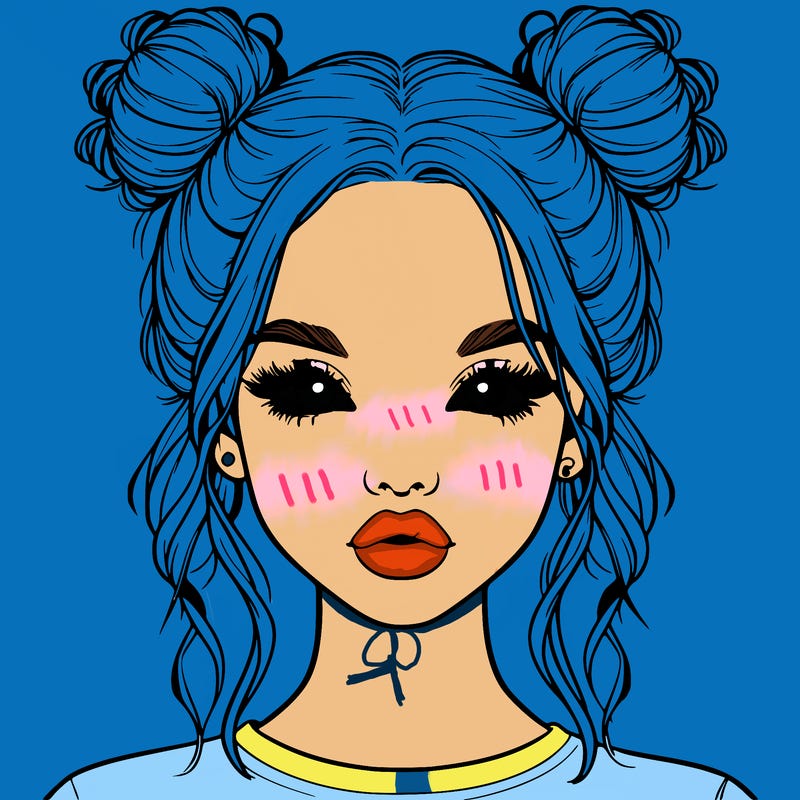 realistic girl with two buns in hair and lips