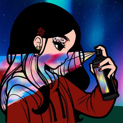 a realistic girl spray painting