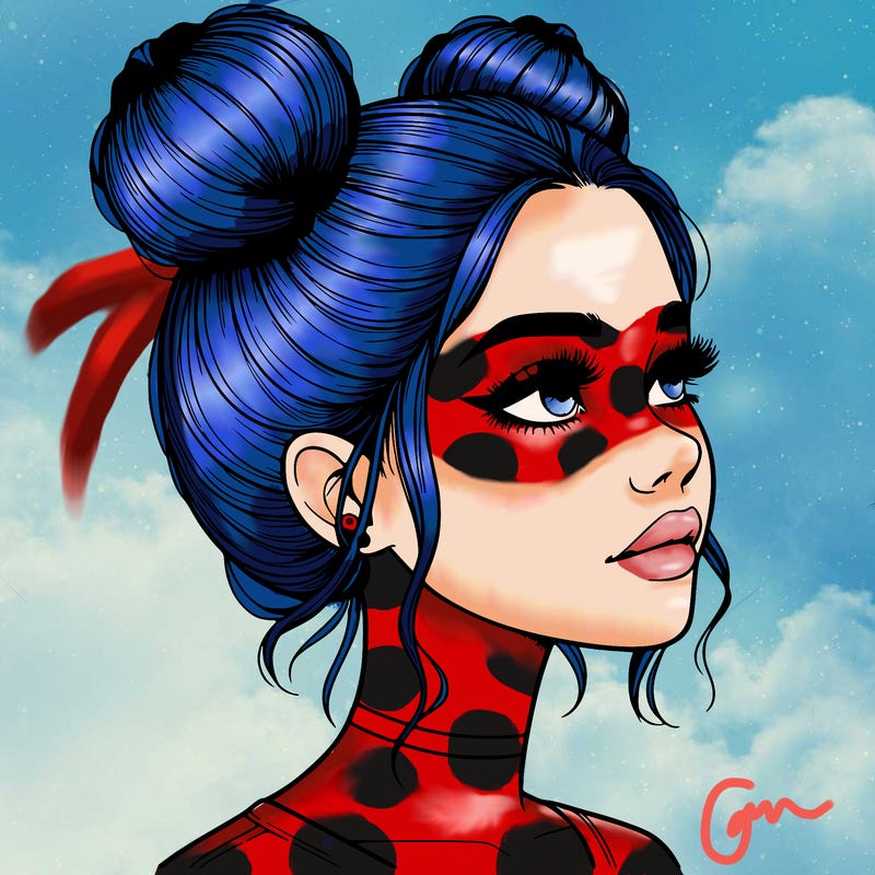 realistic girl with buns on the top of her head