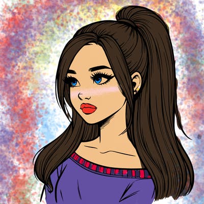 realistic girl with a high ponytail