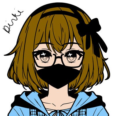 anime girl with short hair with ninja mask and glasses