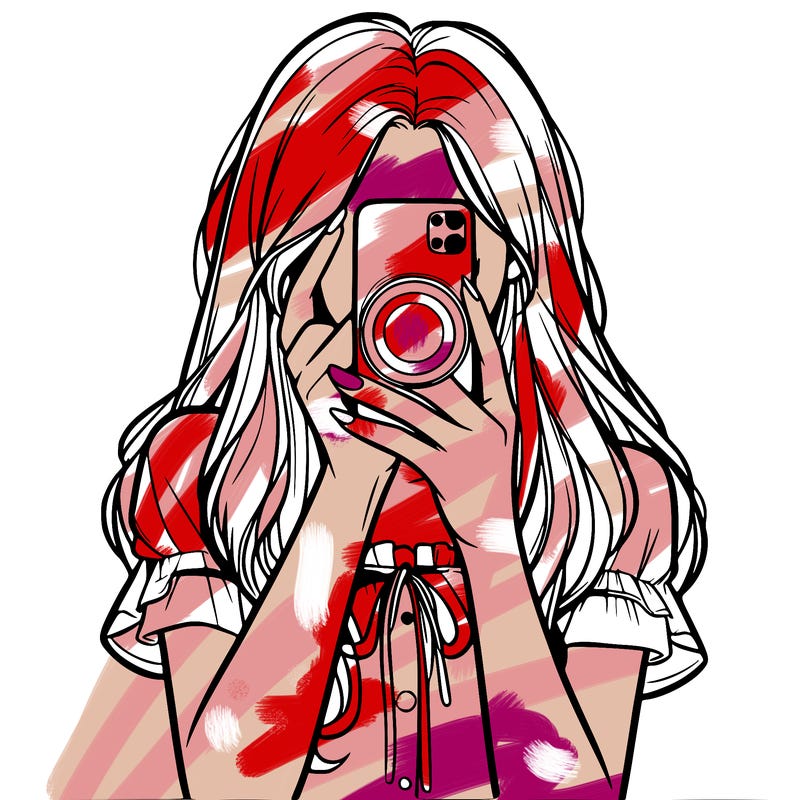 a realistic girl holding her phone taking pictures