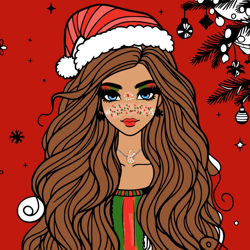 christmas fashionable female model and long hair