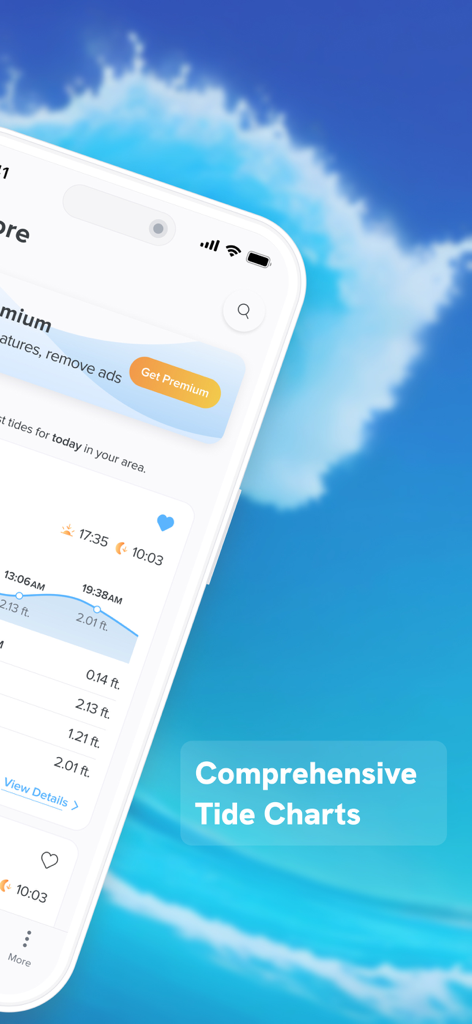 NOAA Tide Chart & Forecast - Interfaz de la aplicación NOAA Tide Chart que muestra predicciones de mareas detalladas y niveles de agua