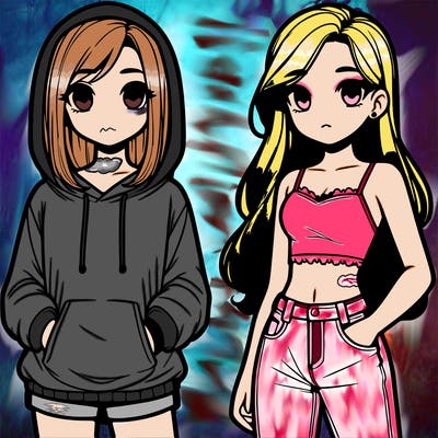 two teenager girls one wearing a hoodie and shorts and the other way and crop top and jeans