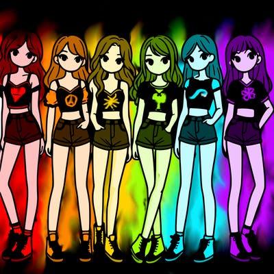 a group of girls wearing crop tops and shorts