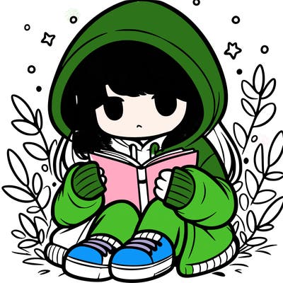 girl in oversized hoodie reading a book