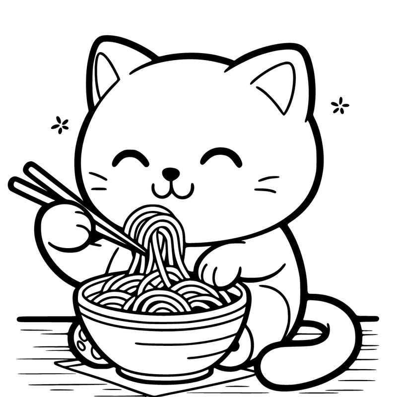 cat eating noodles