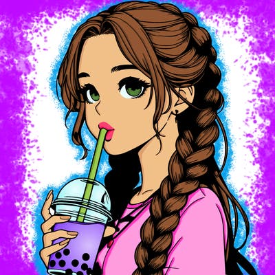 realistic girl with braided hair drinking boba