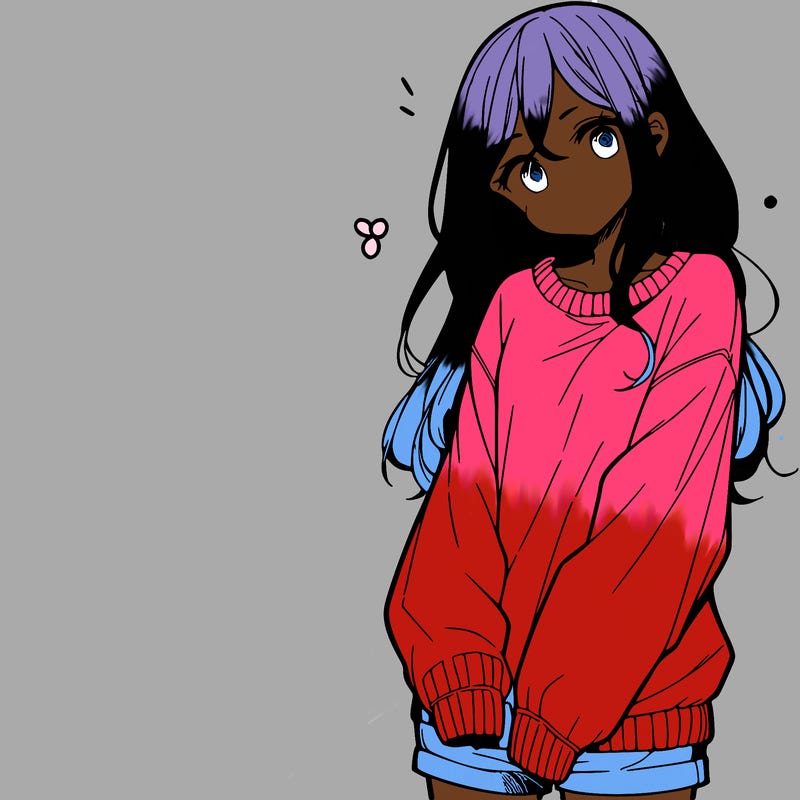manga teen girl  in a sweater and baggy pants