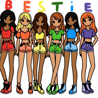 a group of girls wearing crop tops and shorts