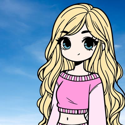 girl with long hair and a crop top with a sweater