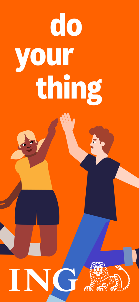 Two people high-fiving on an orange background with the text do your thing and the ING logo