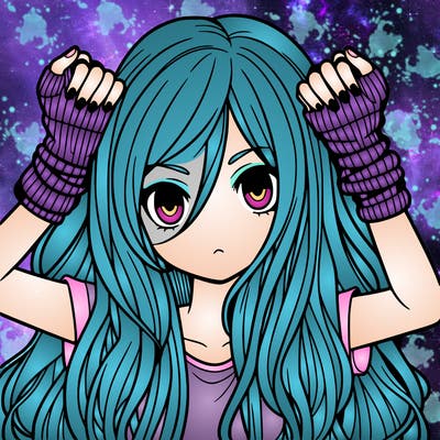 long haired girl with fingerless gloves