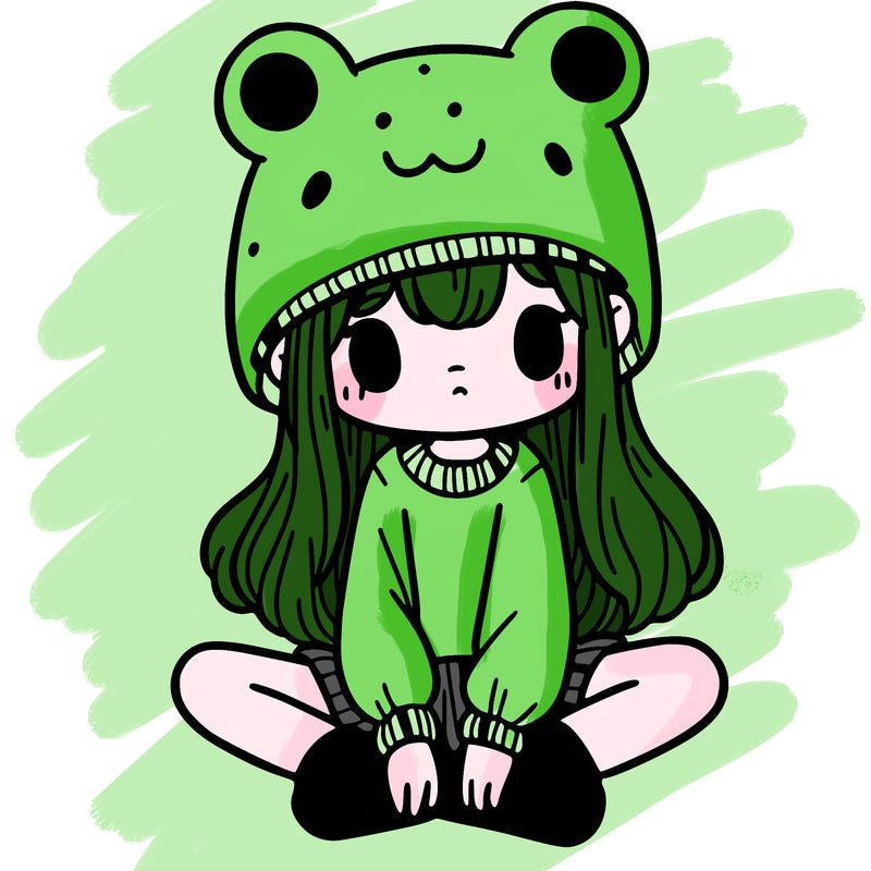 a girl wearing a frog hat and some frog socks