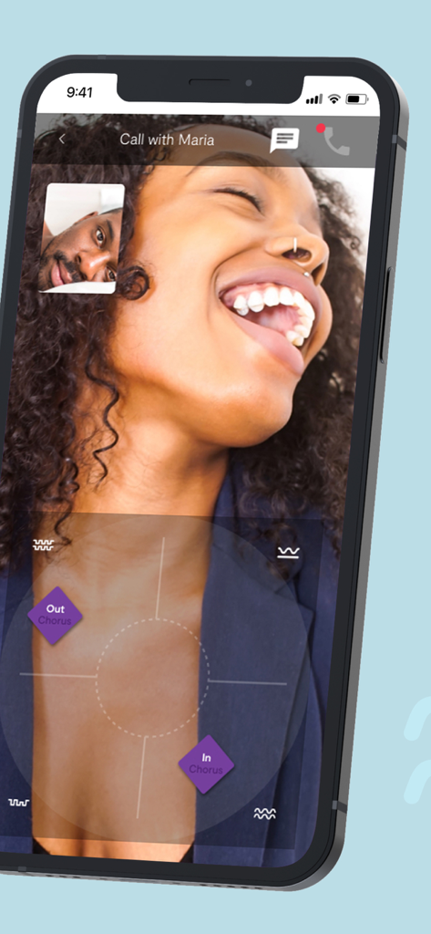 We-Vibe App - Interfaz de la app We-Vibe mostrando una videollamada entre una pareja con controles remotos integrados del dispositivo