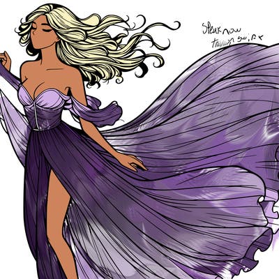 realistic woman in dress flowing the the wind