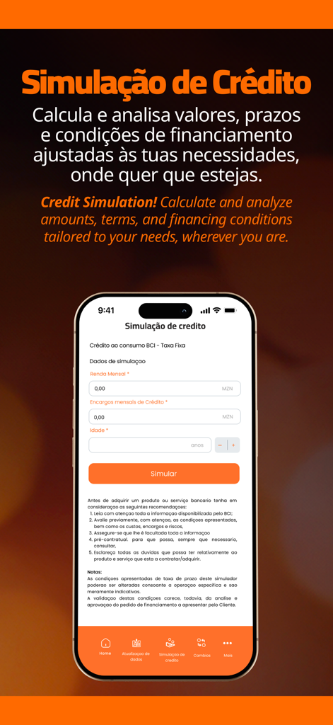 e-Daki - Captura de pantalla de la aplicación de banca móvil e-Daki que muestra la interfaz de simulación de crédito para la planificación de préstamos.