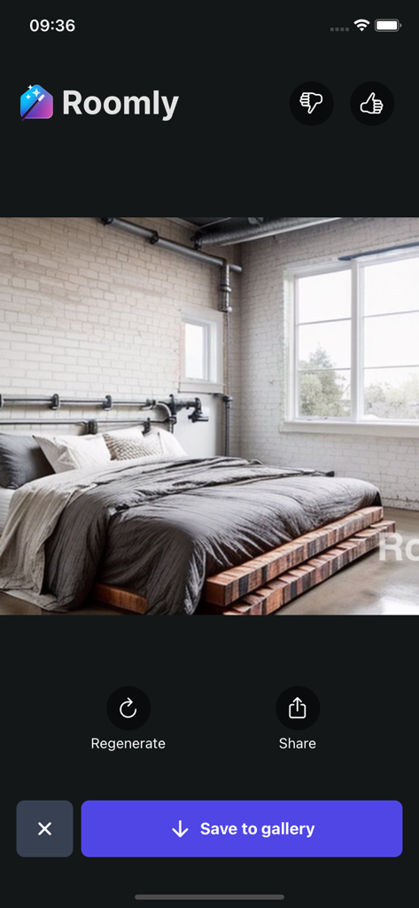 Home Design AI: Roomly - Industrial loft bedroom design generated by Roomly AI app