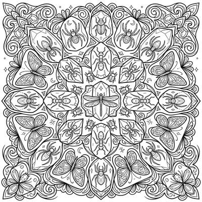 Uncover the ancient beauty of insects trapped in time with this captivating amber mandala coloring page. Each intricate detail invites you to explore a symmetrical world of beetles, spiders, and more, waiting for your creative touch.