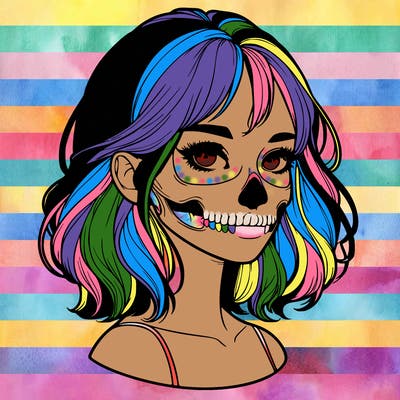 realistic girl with skull