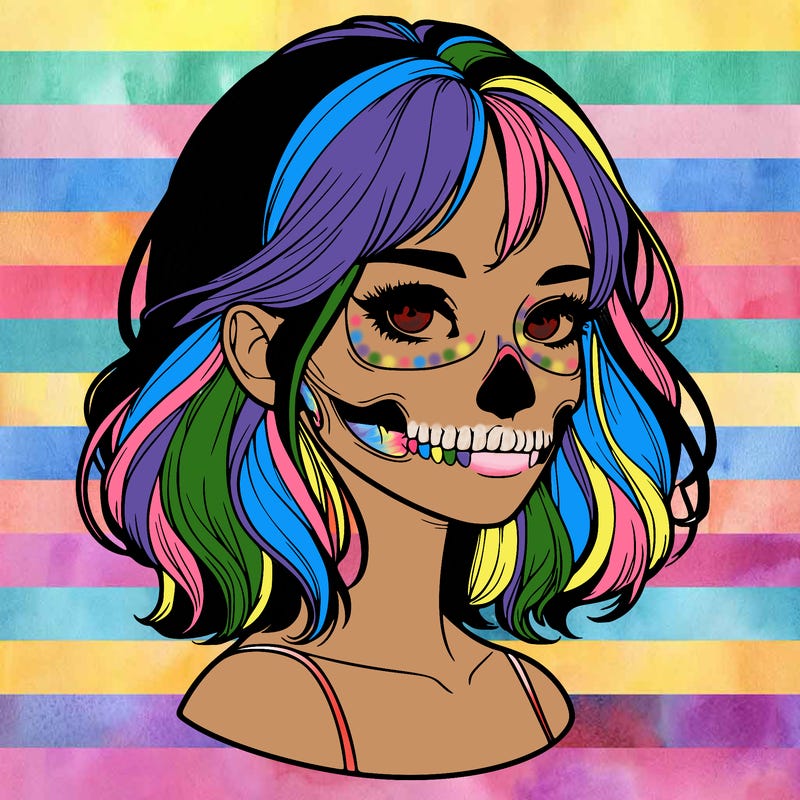 realistic girl with skull