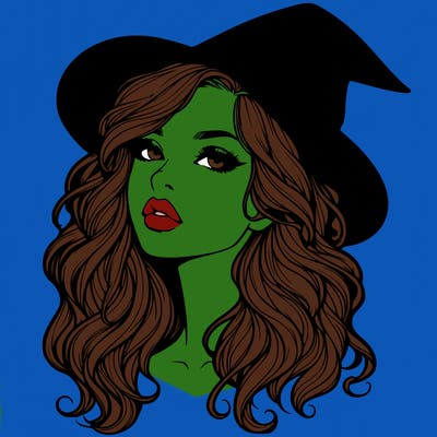 realistic witch girl with wavy hair and lips