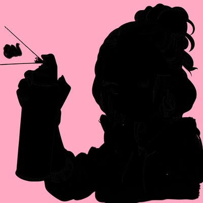 a realistic girl spray painting