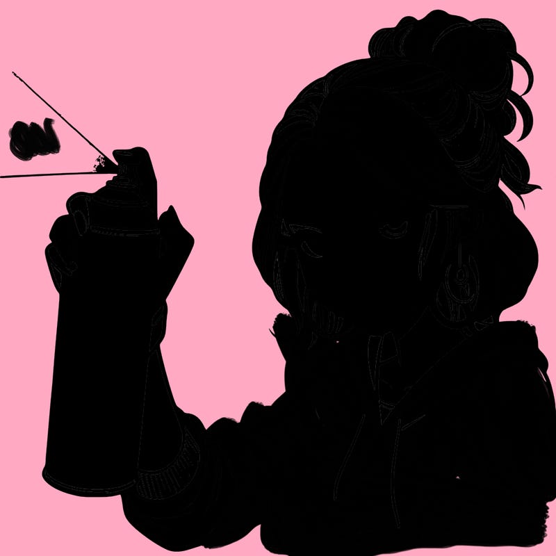 a realistic girl spray painting