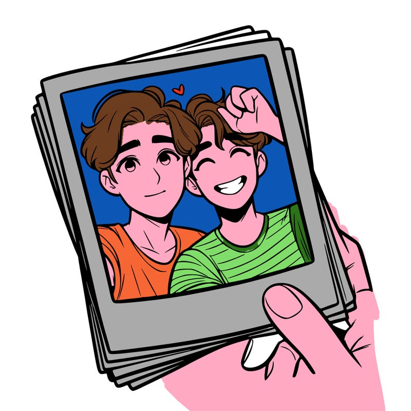 realistic, best friends taking a polaroid picture