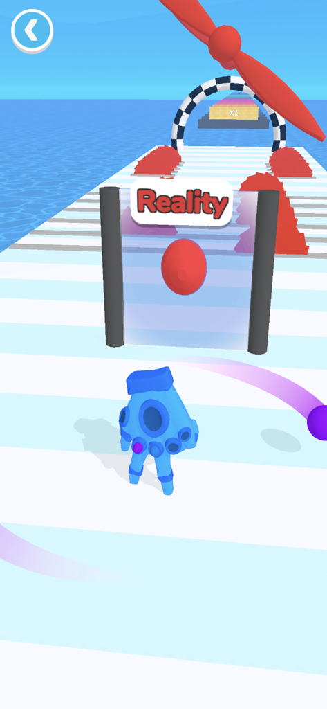 Blue gauntlet approaching a reality gem gate on a water track in Glove Power