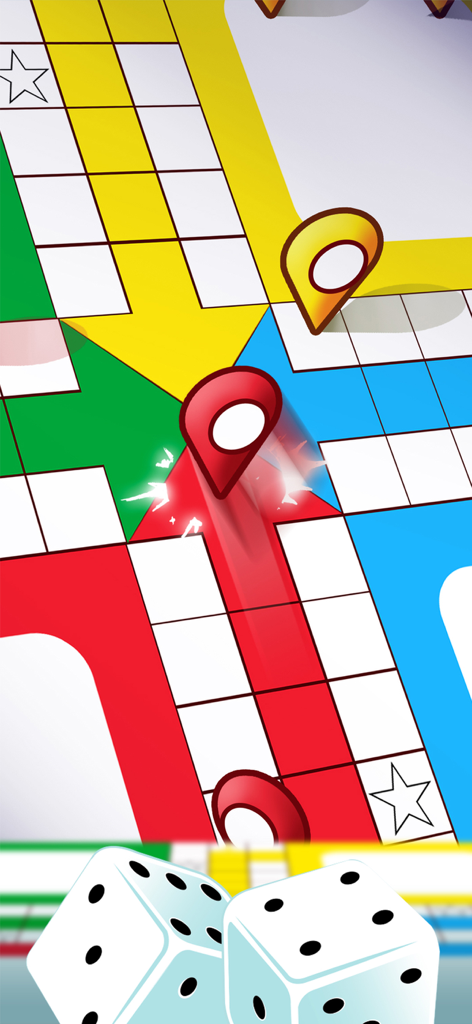 Ludo star : super dice game - Tabuleiro Ludo colorido com peças de jogo e dados brancos