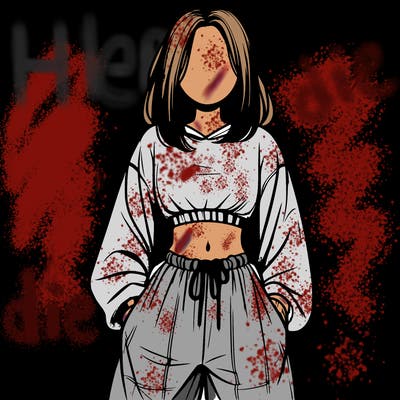 realistic girl faceless with baggy pants and a crop top