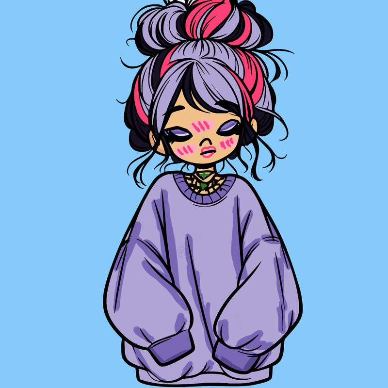 girl with baggy sweatshirt and messy bun
