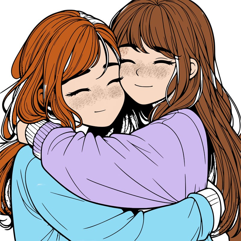 realistic two girls hugging