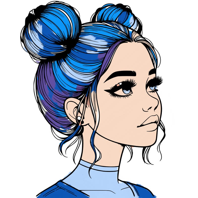 realistic girl with buns on the top of her head