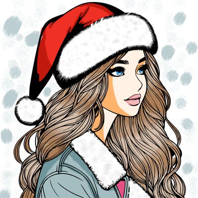 realistic girl in santa hat