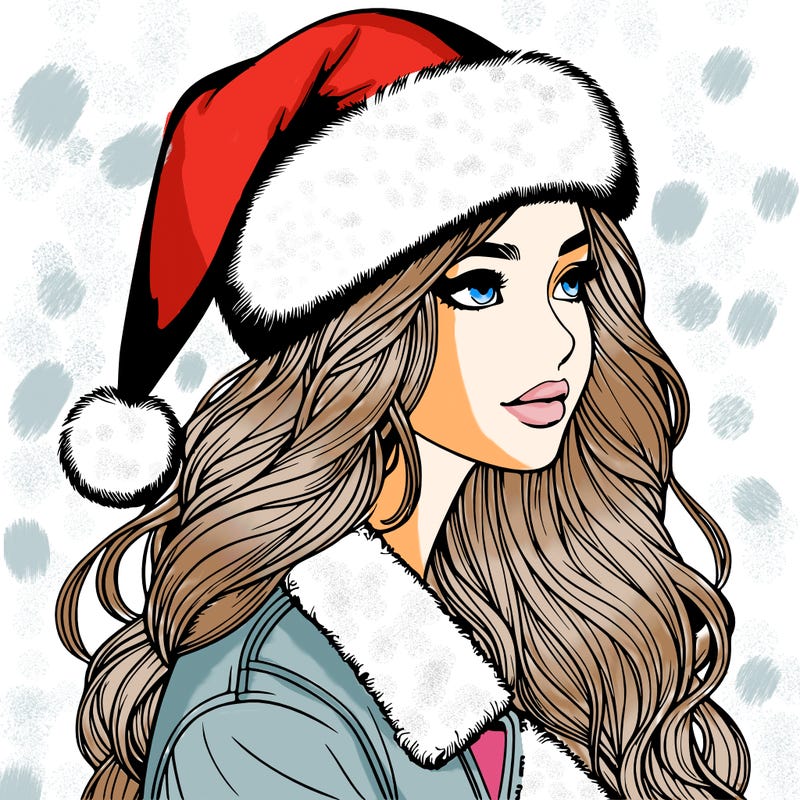 realistic girl in santa hat