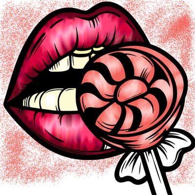 big lips with candy in mouth