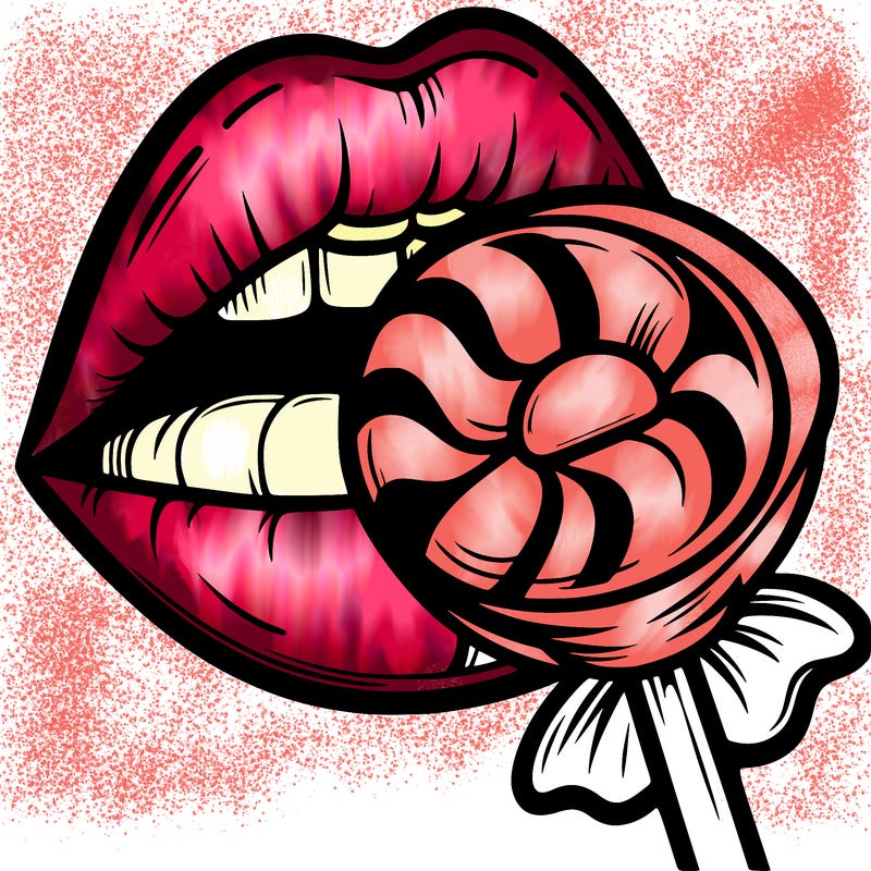 big lips with candy in mouth