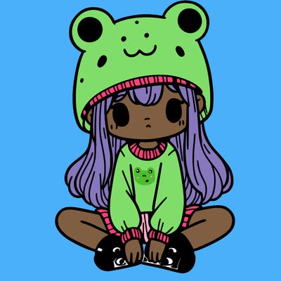 a girl wearing a frog hat and some frog socks