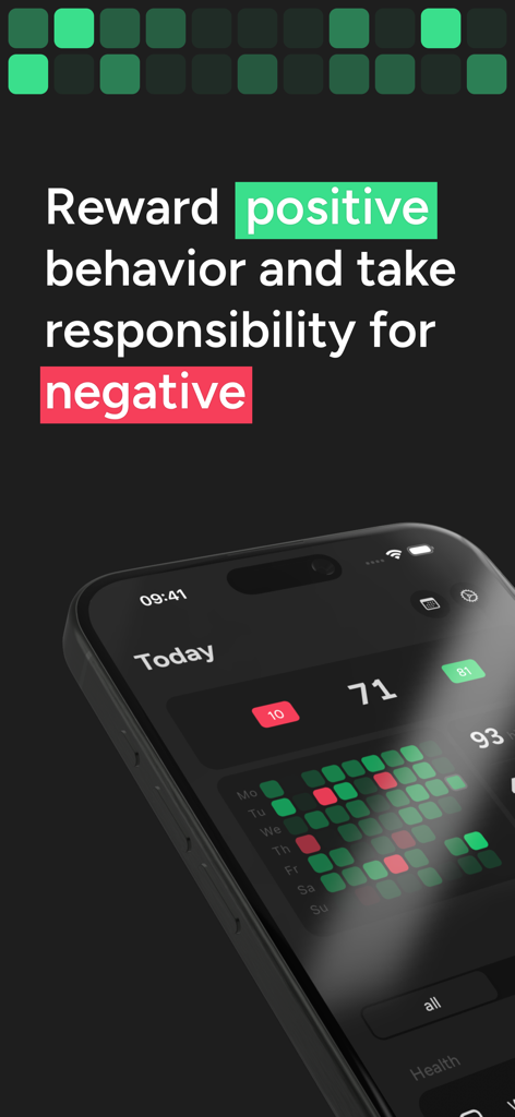 Gameify: Turn Life into a Game - Interface do aplicativo Gameify mostrando pontos de hábitos diários e pontuações em uma tela de smartphone