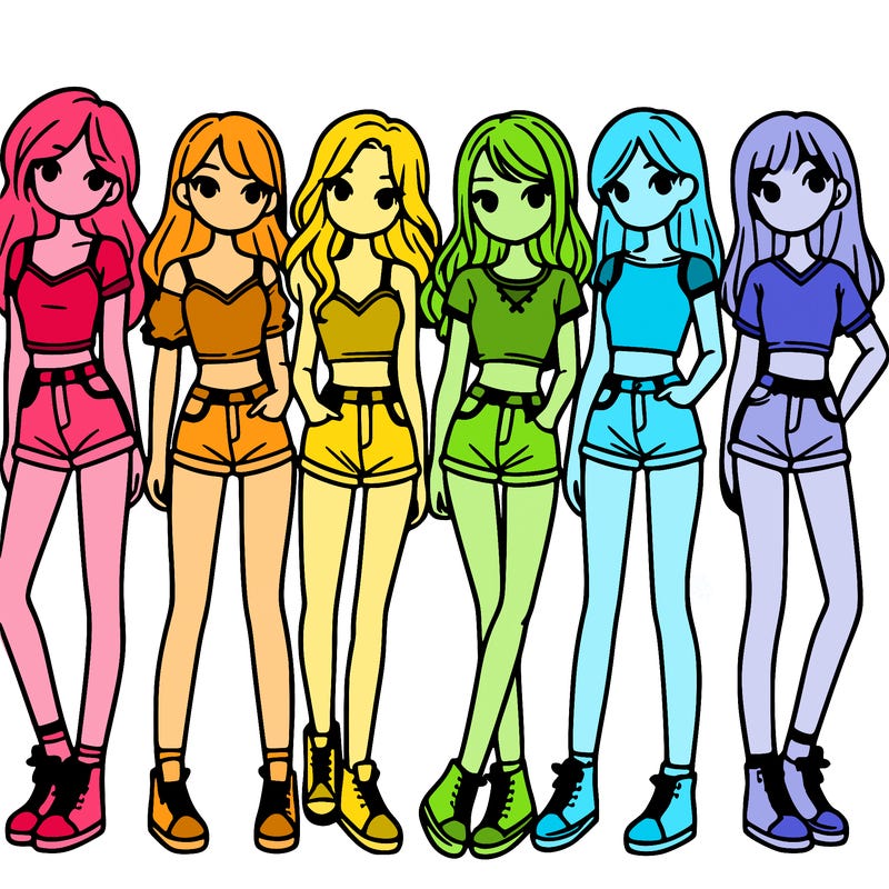 a group of girls wearing crop tops and shorts