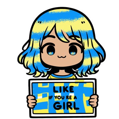 a cute girl holding a sign that says like if you’re a girl