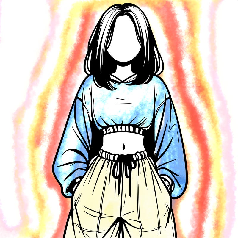 realistic girl faceless with baggy pants and a crop top