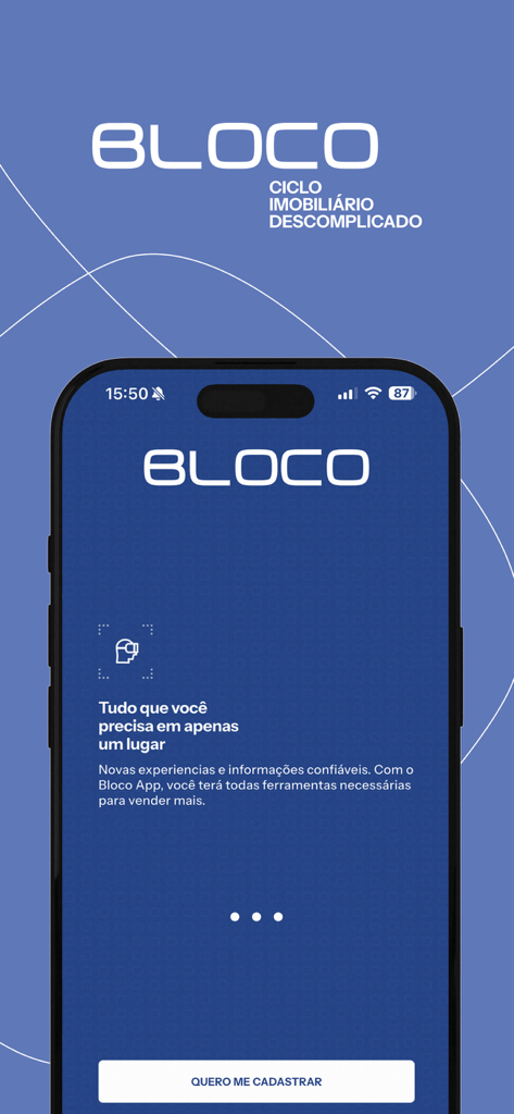 Bloco App - Tela de integração do Bloco App para profissionais imobiliários mostrando ferramentas para simplificar o ciclo de vendas