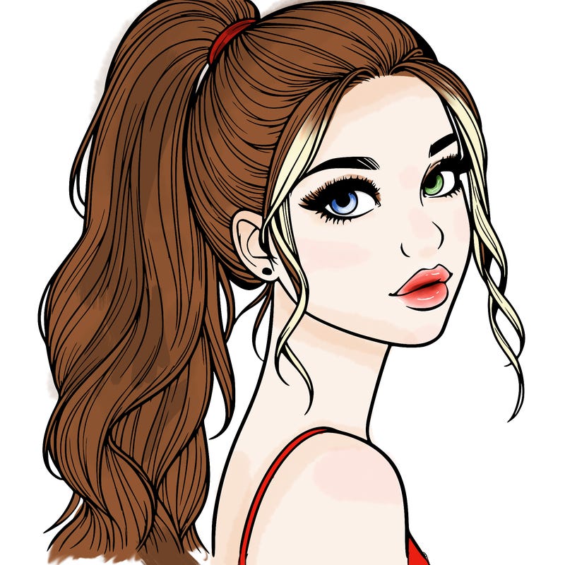 realistic pretty girl with high pony tail