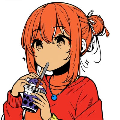 manga character drinking boba